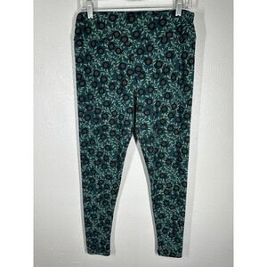 LuLaRoe Leggings Womens Tall & Curvy Green Floral Print Soft Stretch Yoga Pants